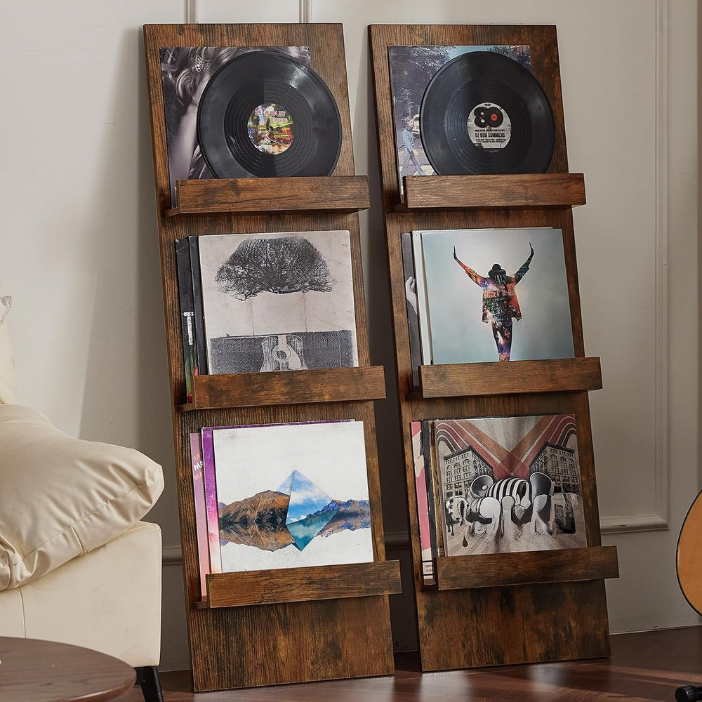 LELELINKY Wall-Leaning Vinyl Record Holder Set of 2 with 3 Tier Display Shelf...