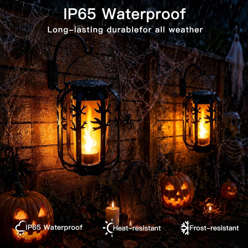 Halloween Solar Lanterns Outdoor 2Packs 4 Lighting Modes USB-C Rechargeable