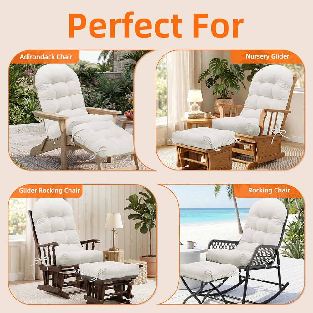Rocking Chair Cushion Set, Ottoman Cushion Included,White