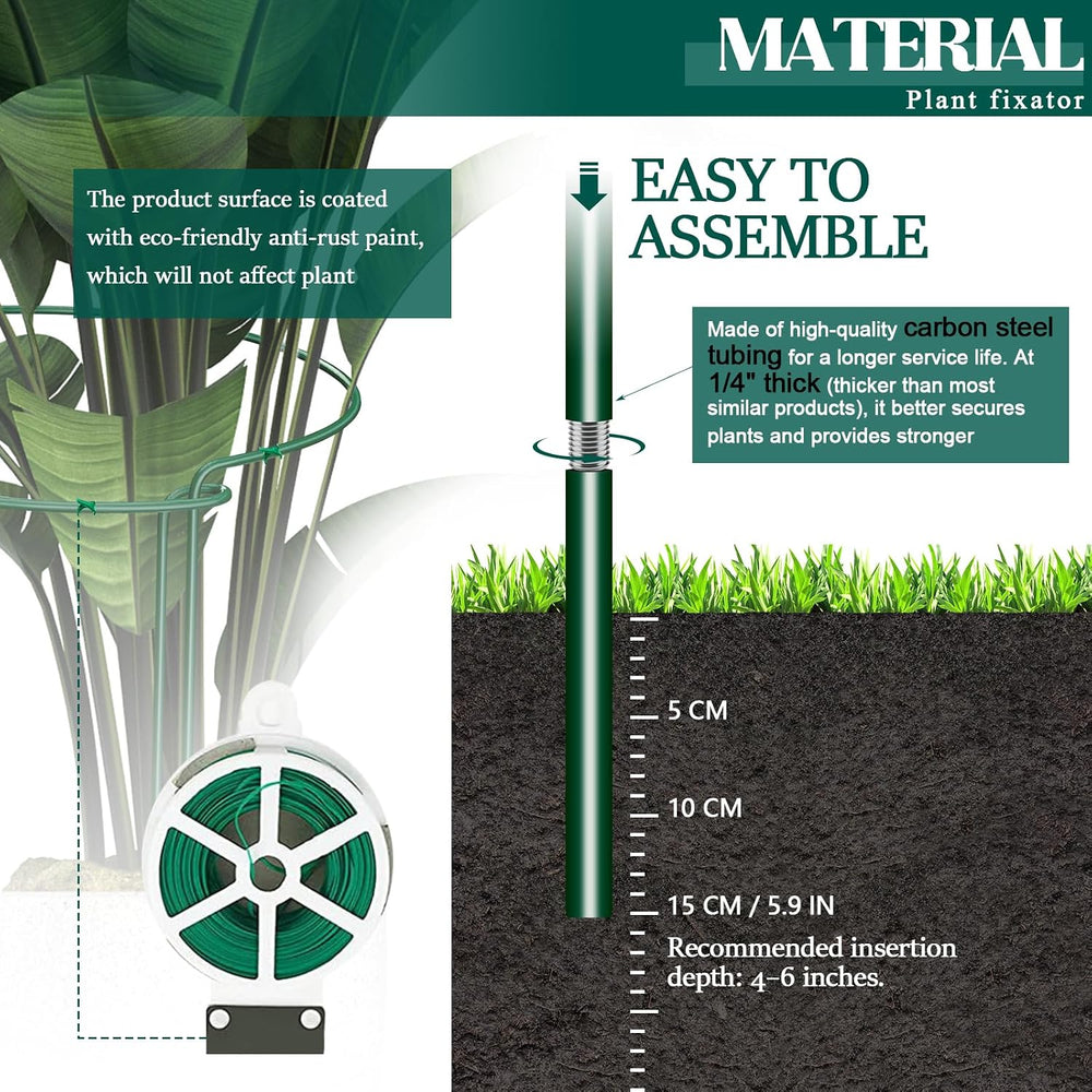 6-Pack 38.7” Plant Support Stakes, Steel Plant Cage & Peony Tomato Hydran...