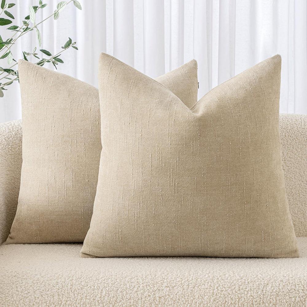 MIULEE 26x26 Inch Euro Textured Chenille Throw Pillow Covers Beige