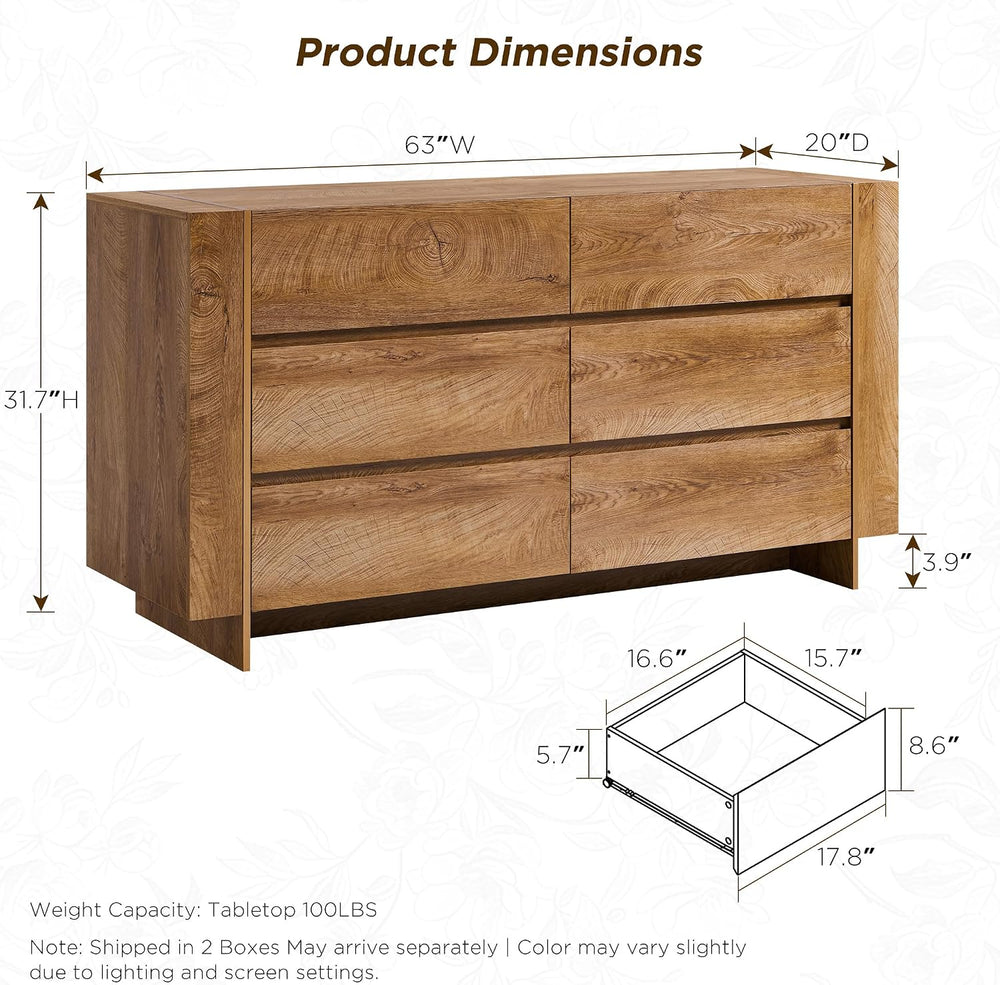 OKD 63" Modern 9 Drawer Dresser for Bedroom, 20" Depth for More Sto...