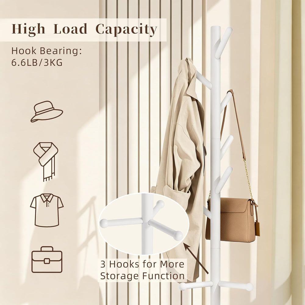 Nianerfaya Solid Wood Coat Rack, Free Standing Hall Coat Tree, White