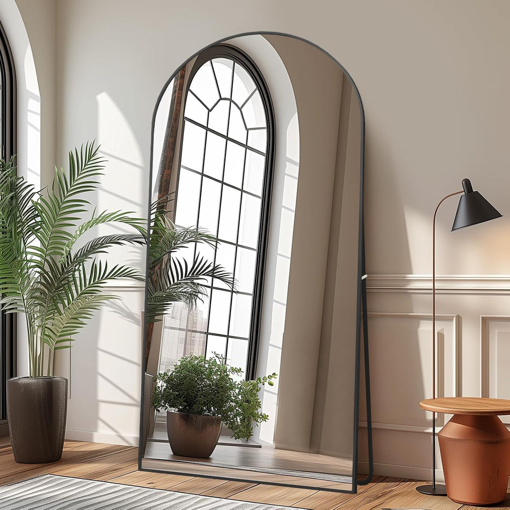 Beauty4U 71" x 32" Arched Full Length Mirror with Stand, Black Floo...