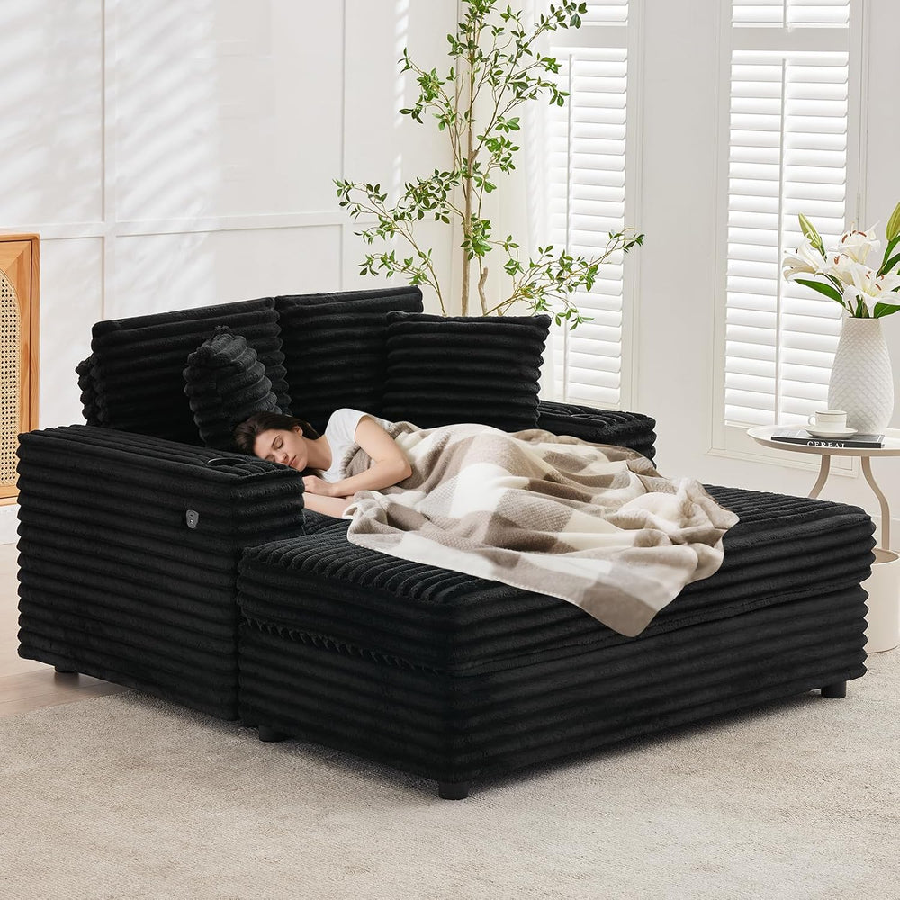 Garvee 60" Oversized Corduroy Chaise Lounge Chair,Black Indoor Sleeper Sofa
