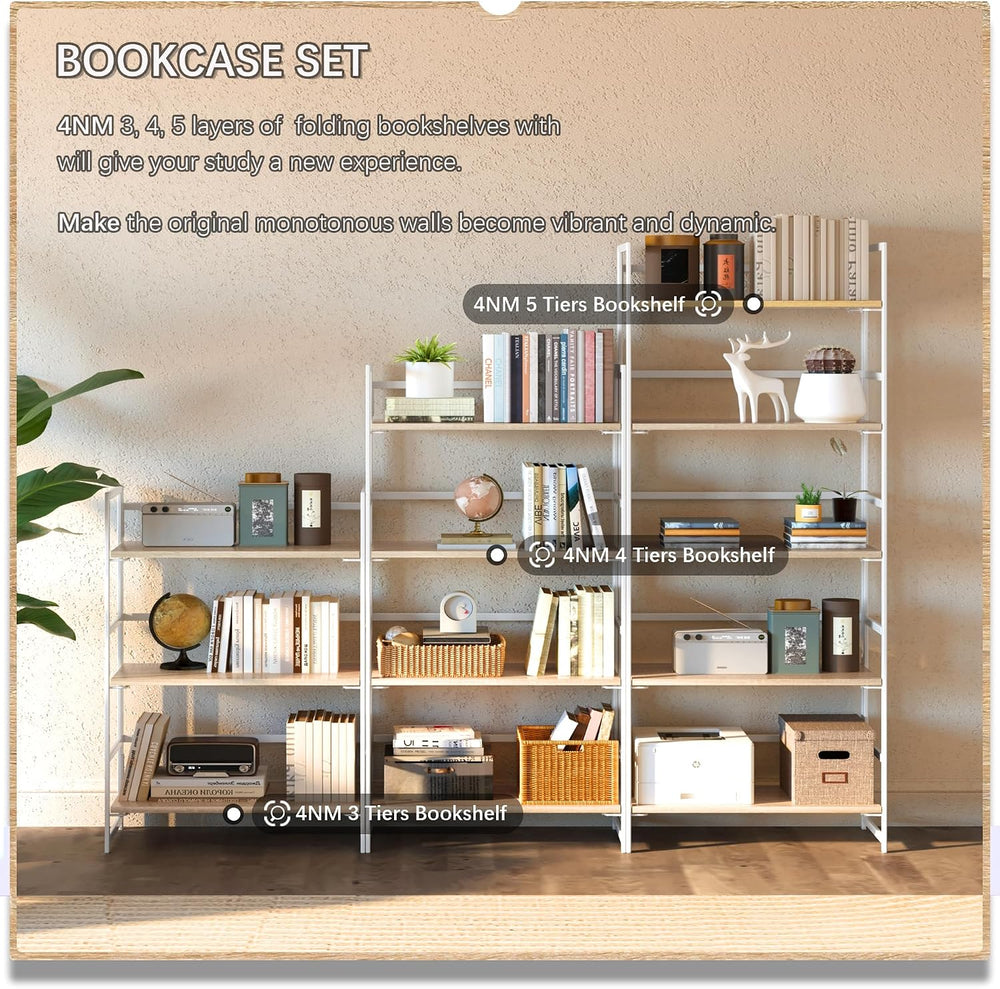 4NM No Assembly 5 Tier Collapsible Book Shelves, 51.2" H x 23.6" W ...