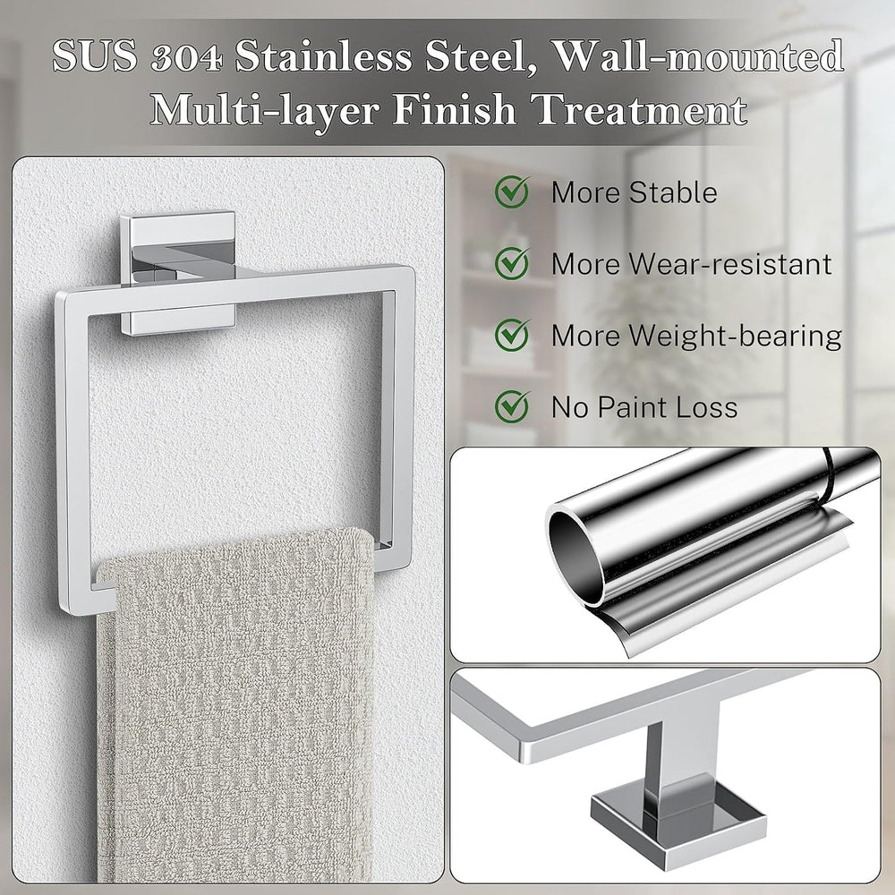 2-Piece Polished Chrome Towel Ring,Hand Towel Holder,Modern Towel Holder Stai...