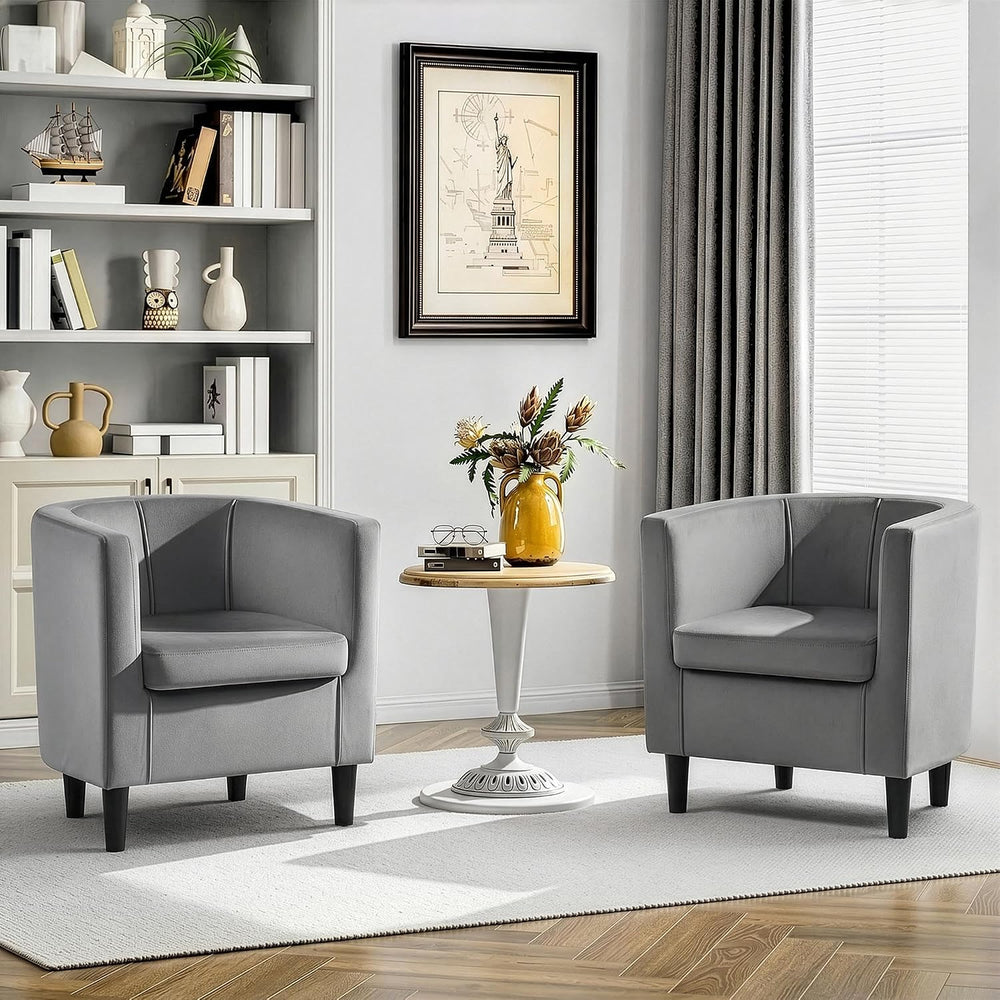 Yaheetech Barrel Accent Chairs Set of 2, Modern Armchairs, Gray