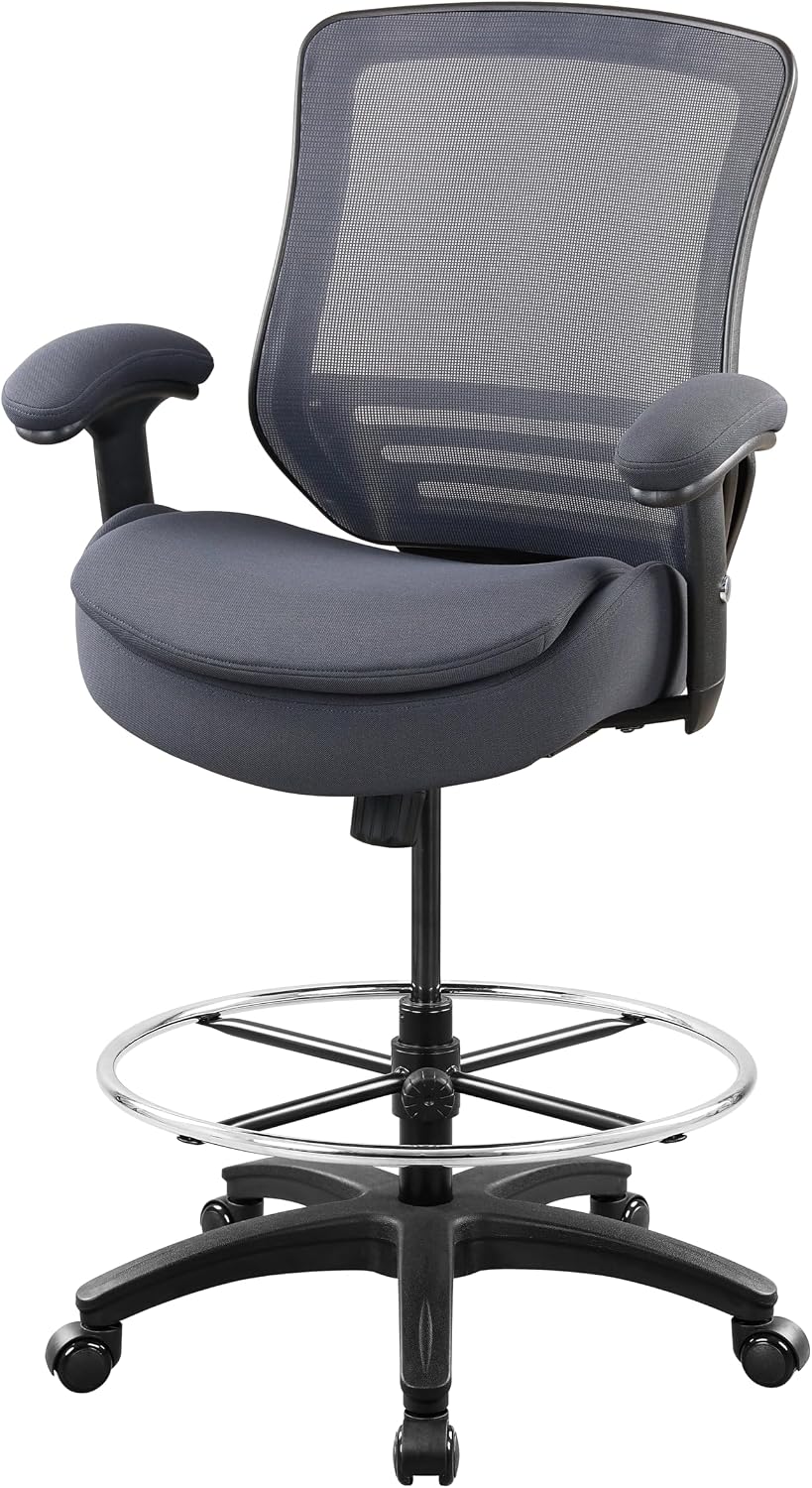 400lbs Wide Mid-Back Office Drafting Chair with Extra Seat Cushion for High S...