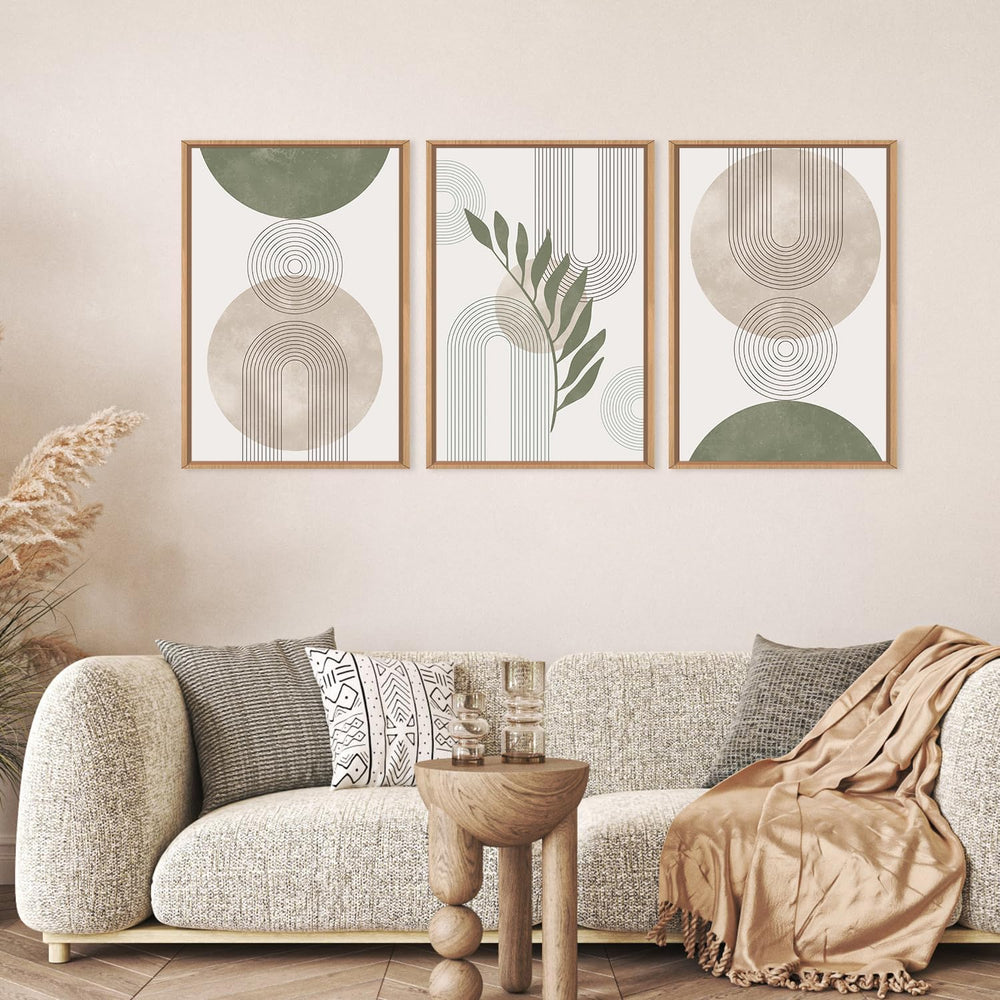 HPINUB Sage Green Framed Canvas Prints Wall Art Set, Abstract Botanical Boho ...