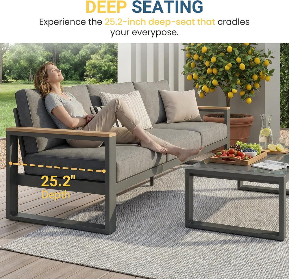 Aluminum Outdoor Patio Furniture Set with Height-adjustable Footrest for Lawn...