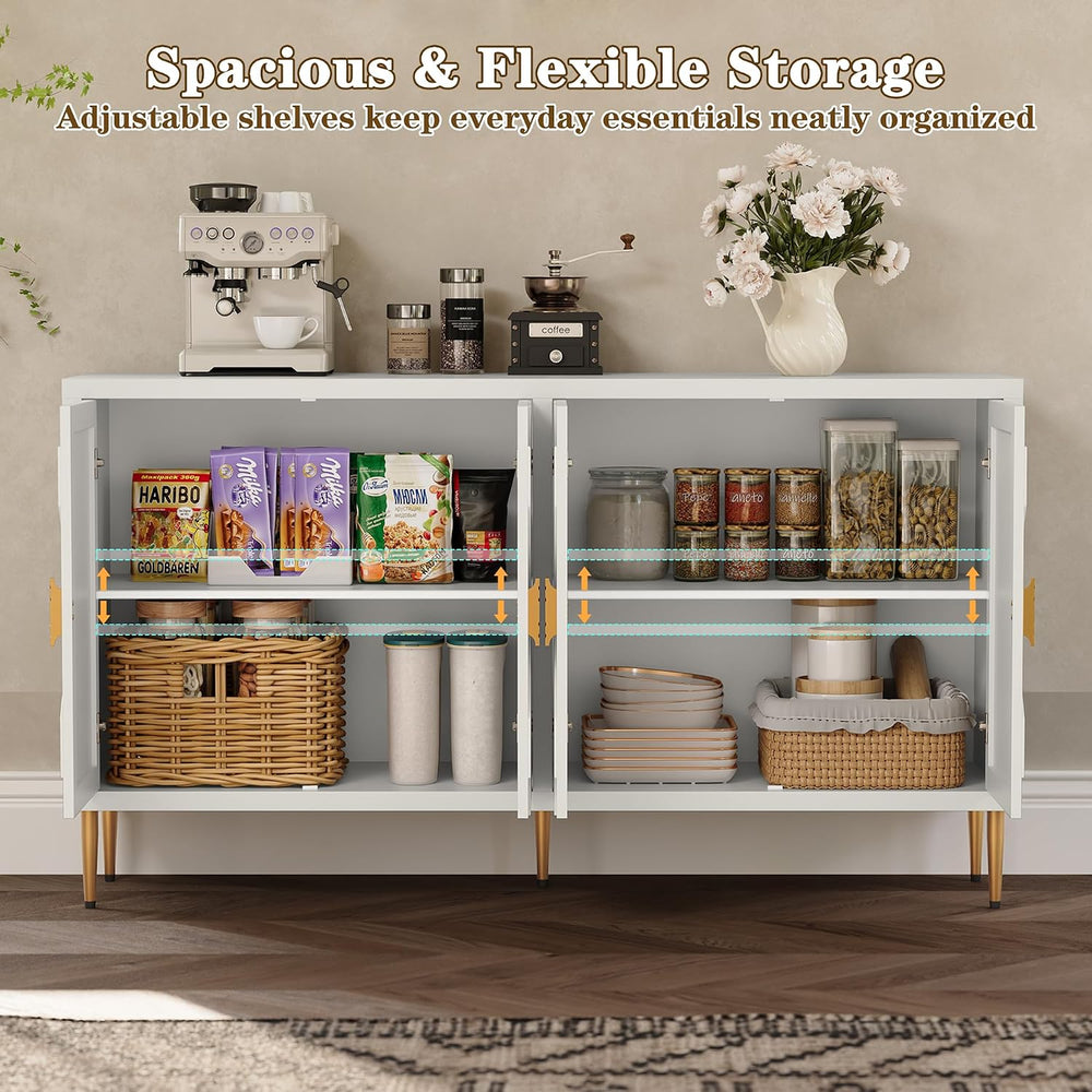 HLR 58'' Modern Sideboard Buffet Storage Cabinet with 4 Doors, White