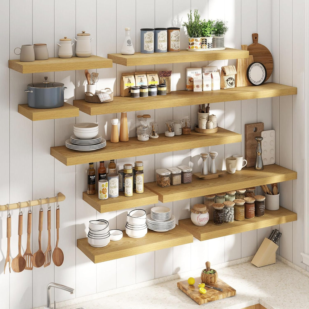 55 Inch Floating Shelves for Wall 2 Pack, 12"D Wood Grain Bathroom Shelves