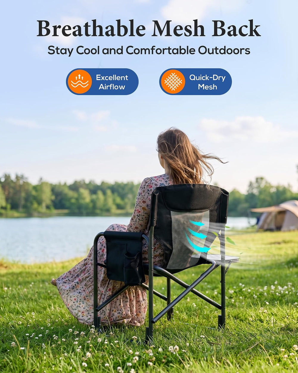Heavy Duty Oversized Camping Folding Chair, Support 400lbs