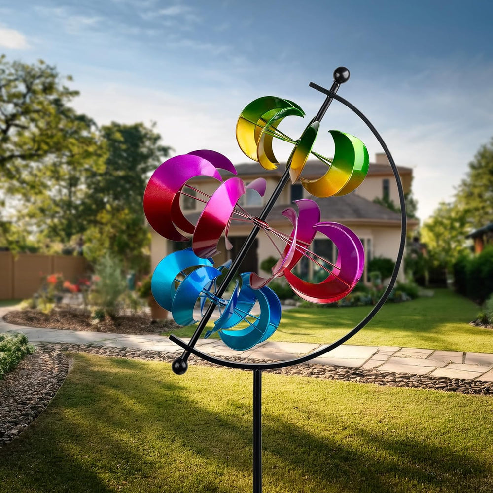 Large Metal Wind Spinner for Garden and Yard – 63 Inch Kinetic Outdoor Sculpt...