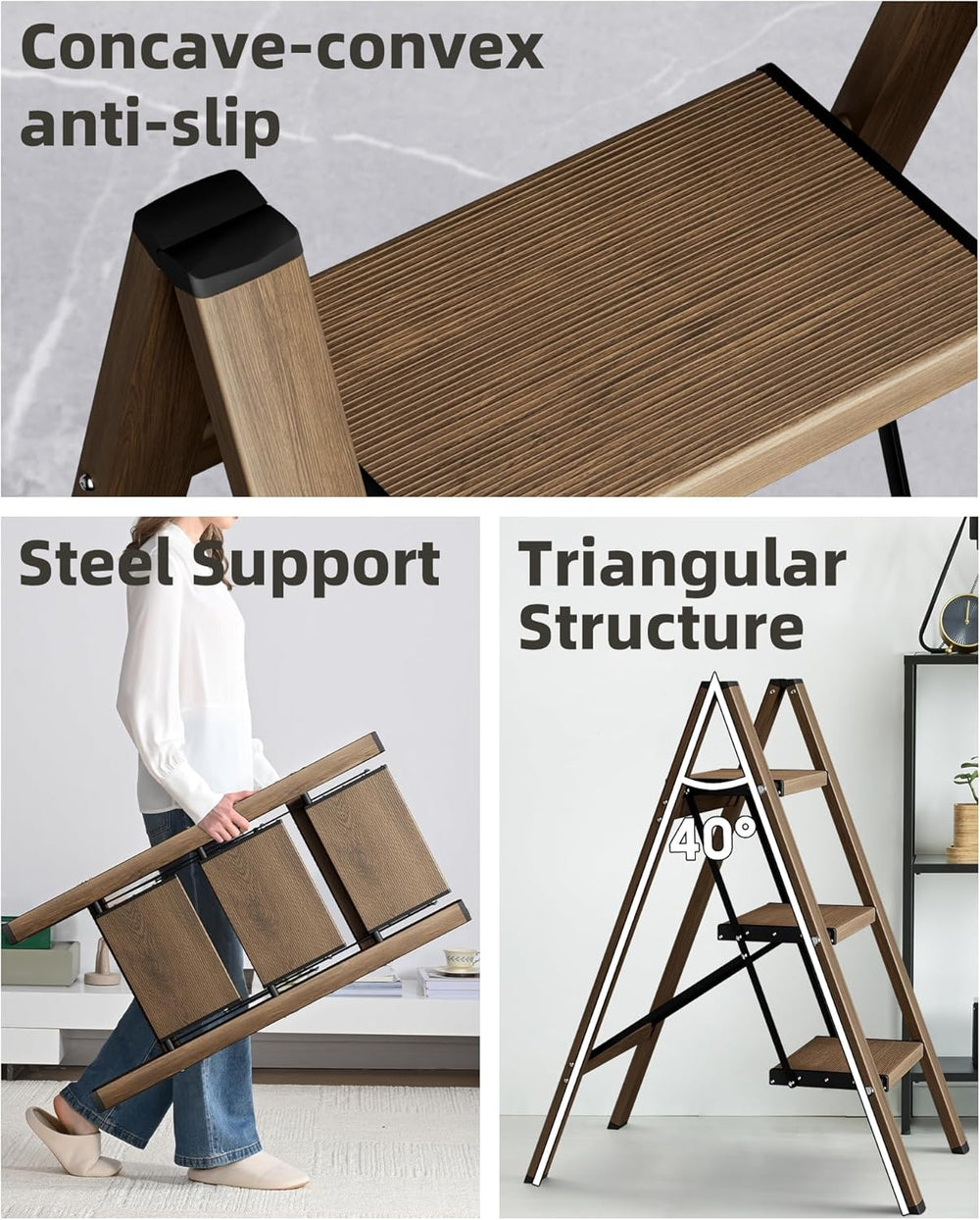 HillhutApex 3 Step Stool Foldable Ladder,Aluminum Step Ladder