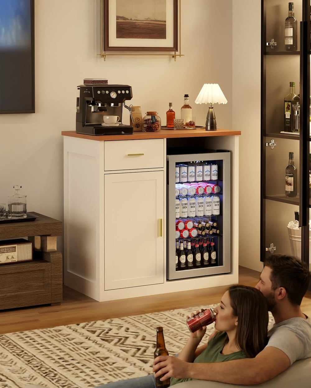 Mini Fridge Cabinet, Coffee Bar Cabinet with Fridge Space (Not Included)