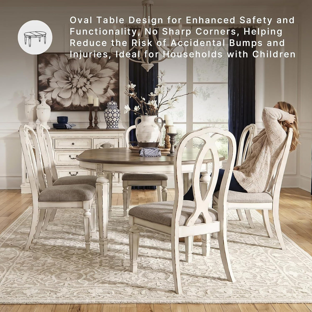 Signature Design by Ashley Extendable Round to Oval Dining Table, White