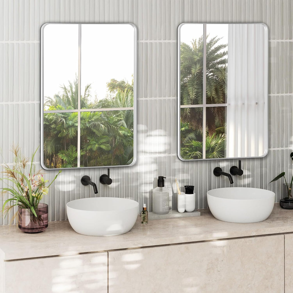 Delma Bathroom Vanity Mirror, Silver Framed Mirror for Over Sink, 30x20