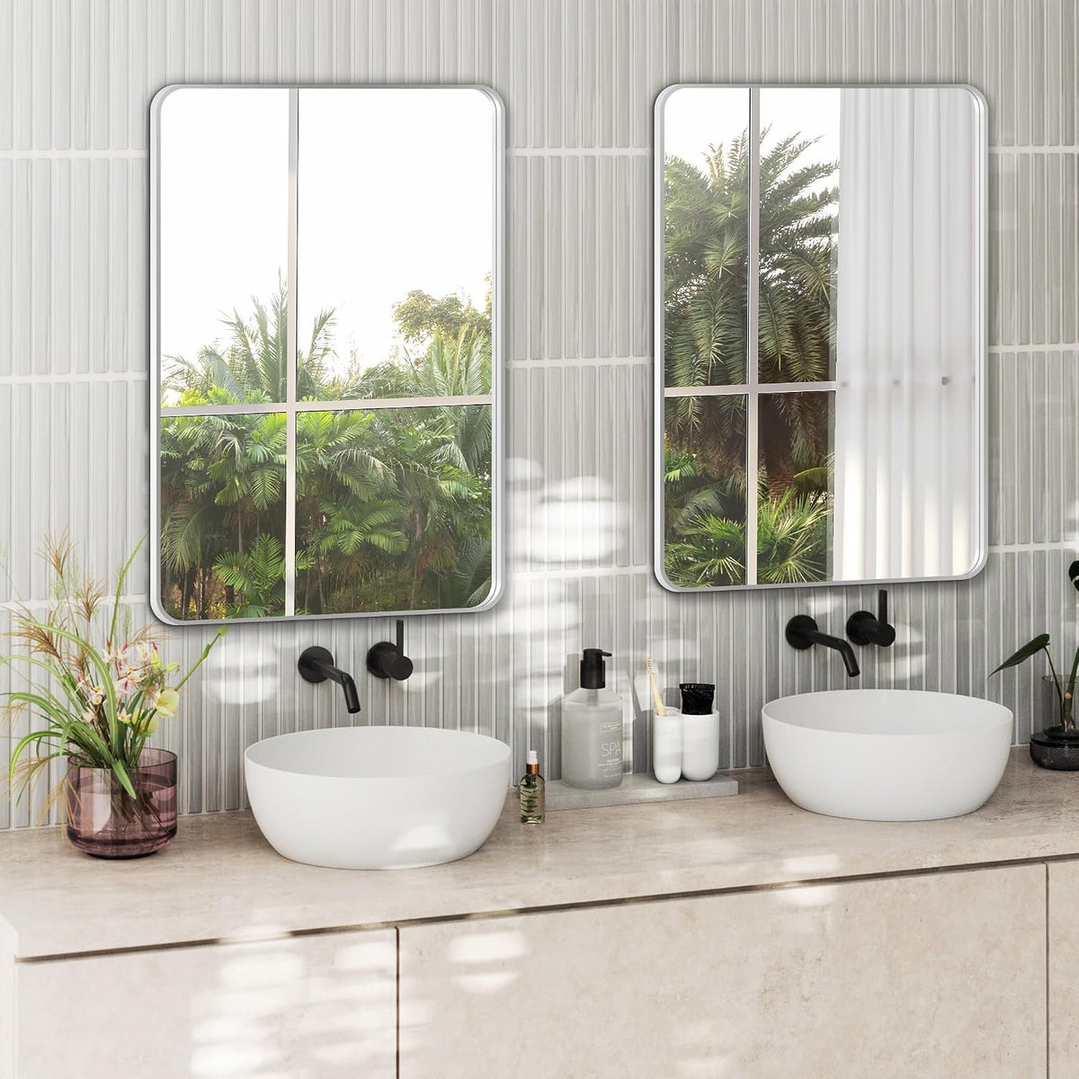 Delma Bathroom Vanity Mirror, Silver Framed Mirror for Over Sink, 30x20