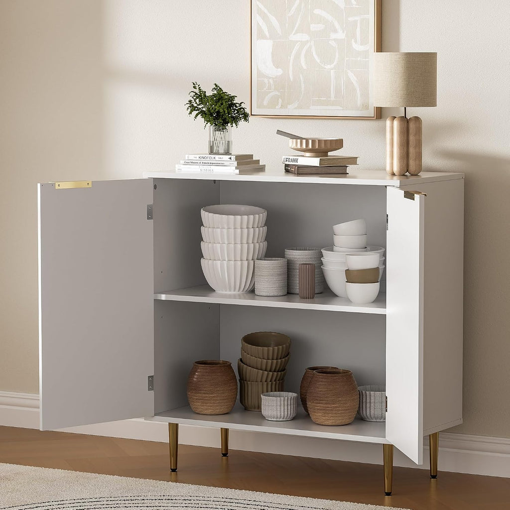 Housoul Fluted Buffet Sideboard Storage Cabinet with 2 Doors, White