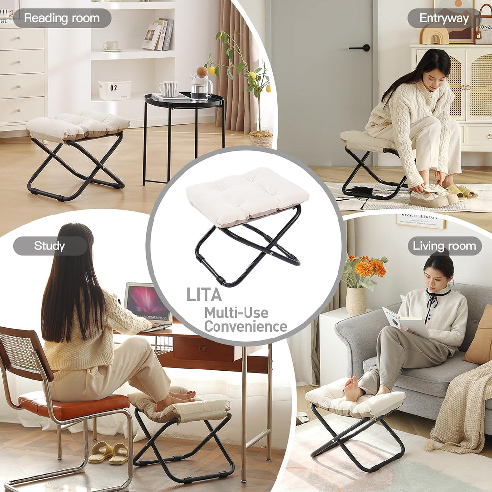 LITA Folding Ottoman, Upholstered Folding Foot Rest Stool for Living Room