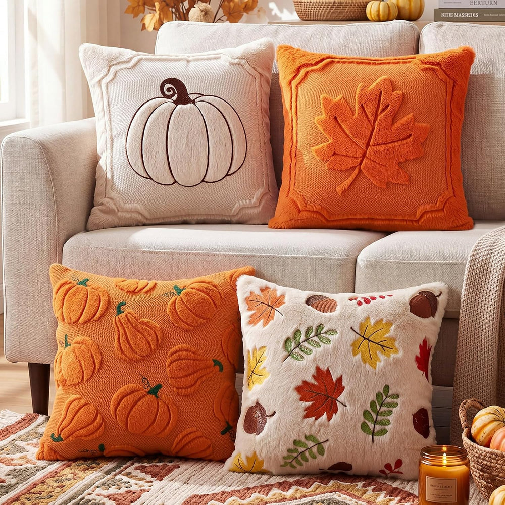 4 Pcs Fall Throw Pillow Covers 18 x 18 Inch Thanksgiving Autumn Home Decor