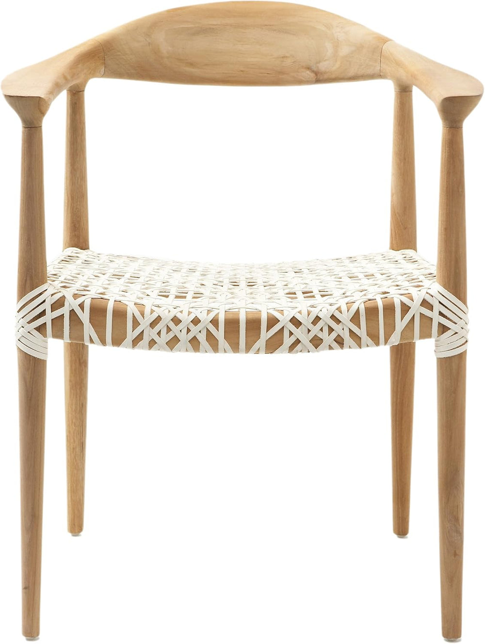 SAFAVIEH Home Collection – Wade Light Oak Teak Wood Arm Chair with Woven Leat...