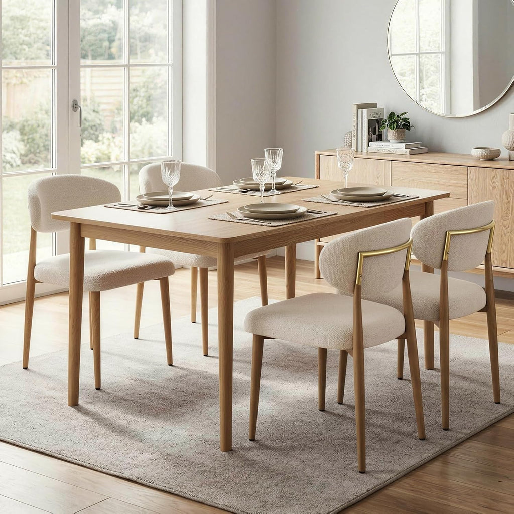 300LBS Dining Chairs Set of 2,Metal Kitchen Chairs,Modern Fabric Upholstered Dining Room Chairs with Ergonomic Curved Backrest for Kitchen Dining Room,Beige
