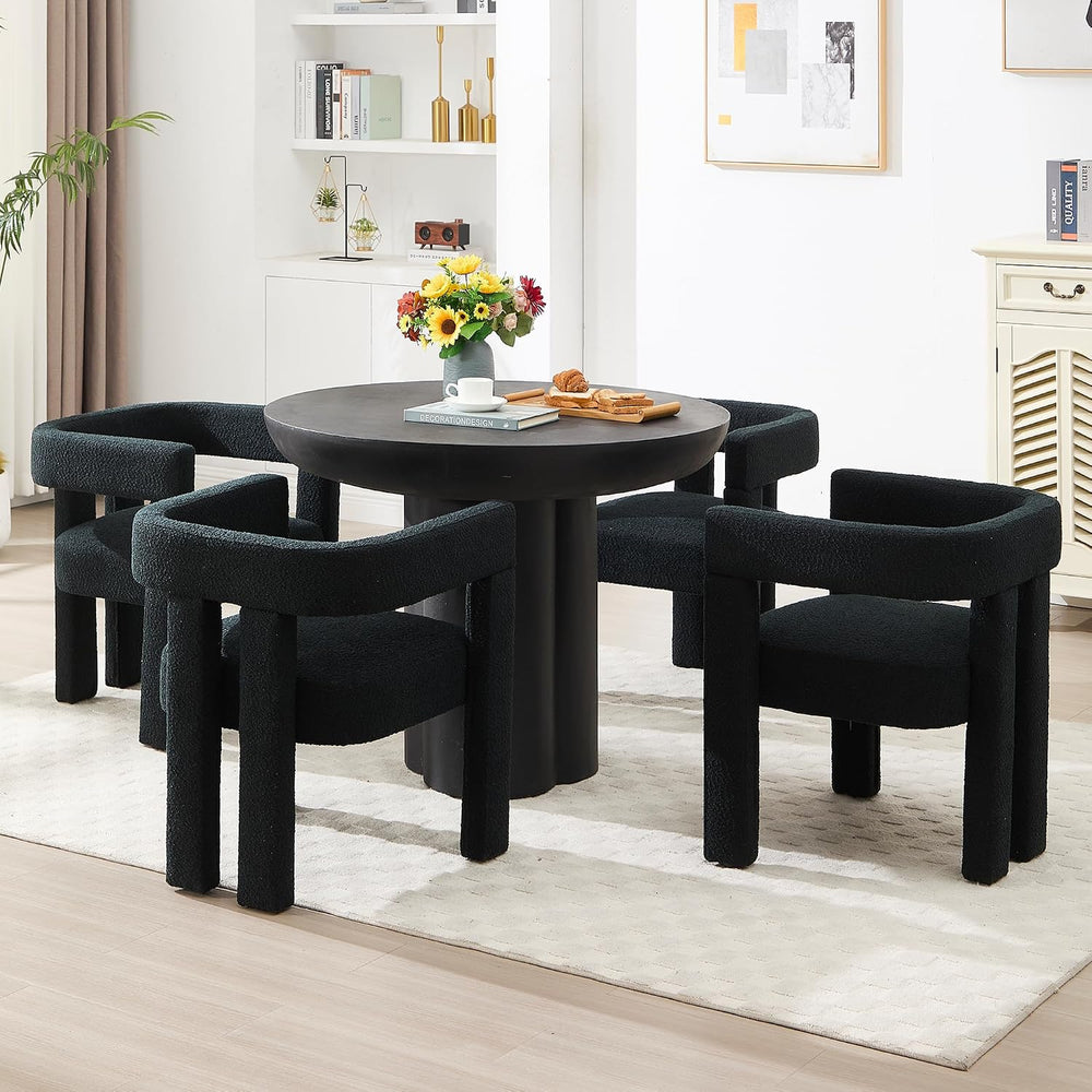 Boucle Barrel Side Chairs Set of 4, Modern Designed Upholstered Compy Sherpa ...