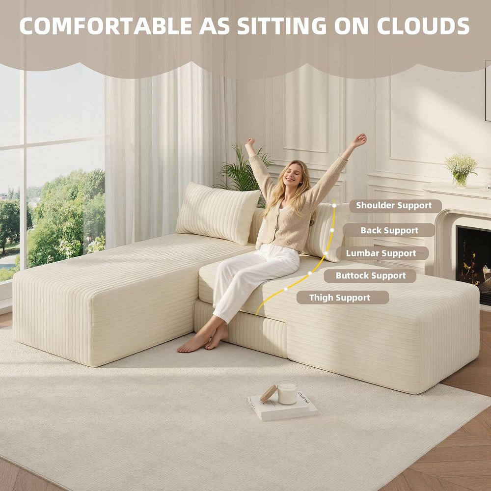 EROMMY 89" Boneless Sectional Couch, 4-in-1 Convertible Cloud Couch with...