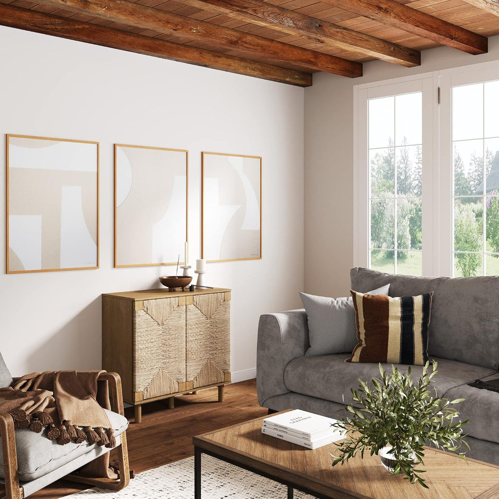 Nathan James Beacon Accent Buffet Sideboard Cabinet, Natural Light Wood Storage with Adjustable Interior Shelf and Seagrass Doors, for Hallway, Entryway or Dining Room, Light Brown