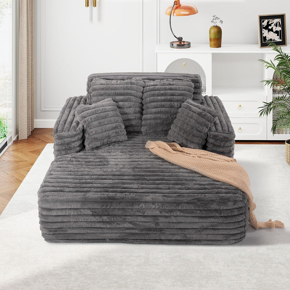 JEEOHEY 56" Oversized Chaise Lounge Chair Indoor,Plush Faux Fur Sleeper ...
