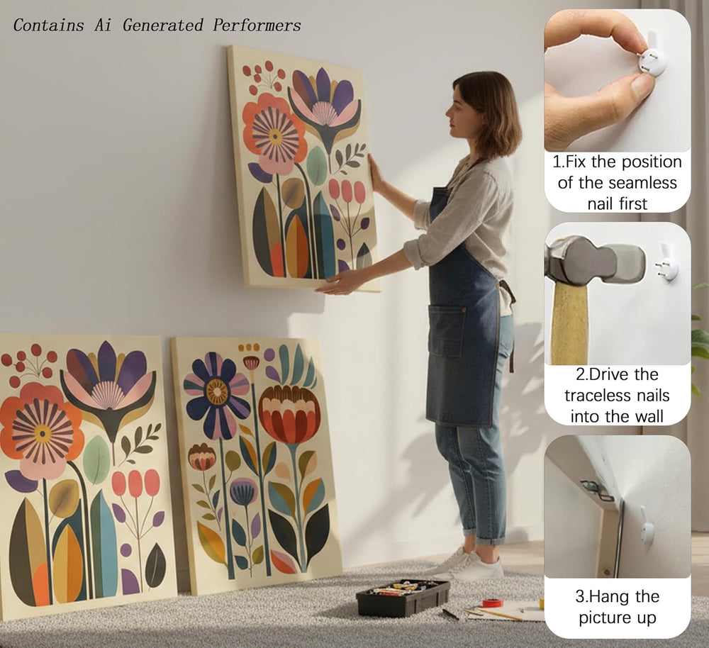 XIGBAWAN 3 Pcs Boho Floral Canvas Wall Art,Scandinavian Flower Wall Decor