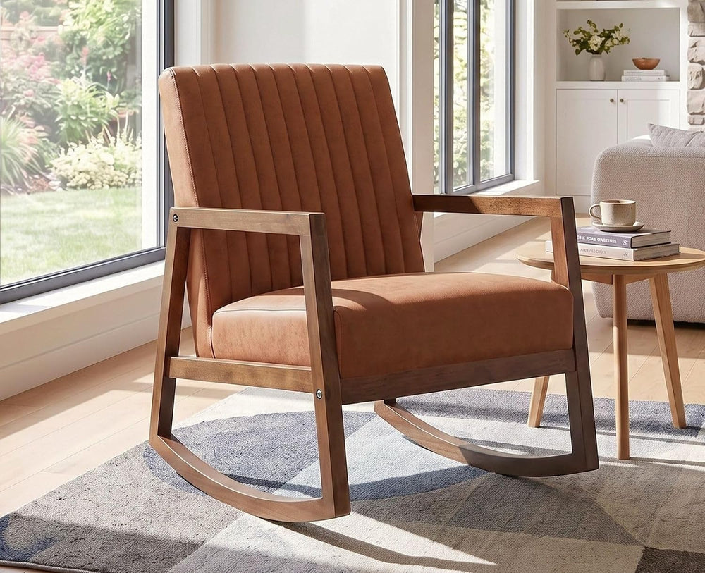CIMOTA Leather Modern Rocking Chair Mid Century Armchair Upholstered Arm Chai...