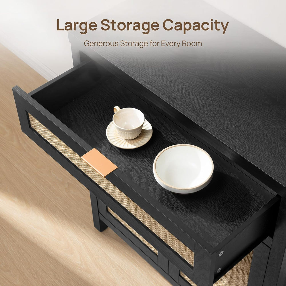 SICOTAS Sideboard Buffet Storage Cabinet, Rattan Accent Cabinet with Doors