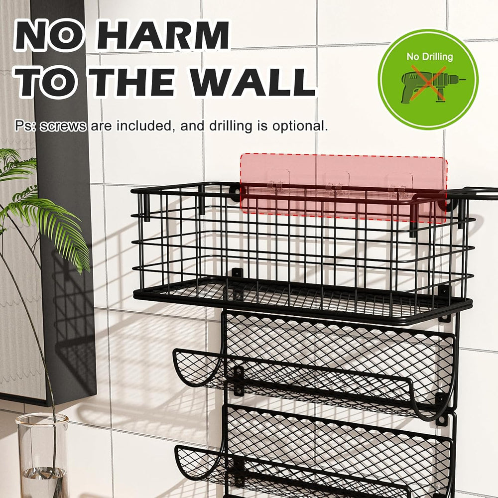 Wall-Mounted Hair Dryer Holder Styling Tool Organizer 4-Shelf Storage Wire Ba...