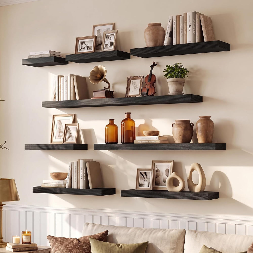 Dreamland Floating Shelves for Bathroom, 16 Inch Wall Mounted Shelf Black