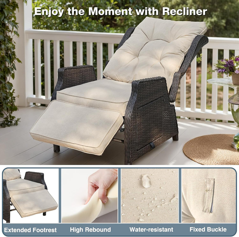 Outdoor Recliner with Adjustable Backrest and Footrest,Beige