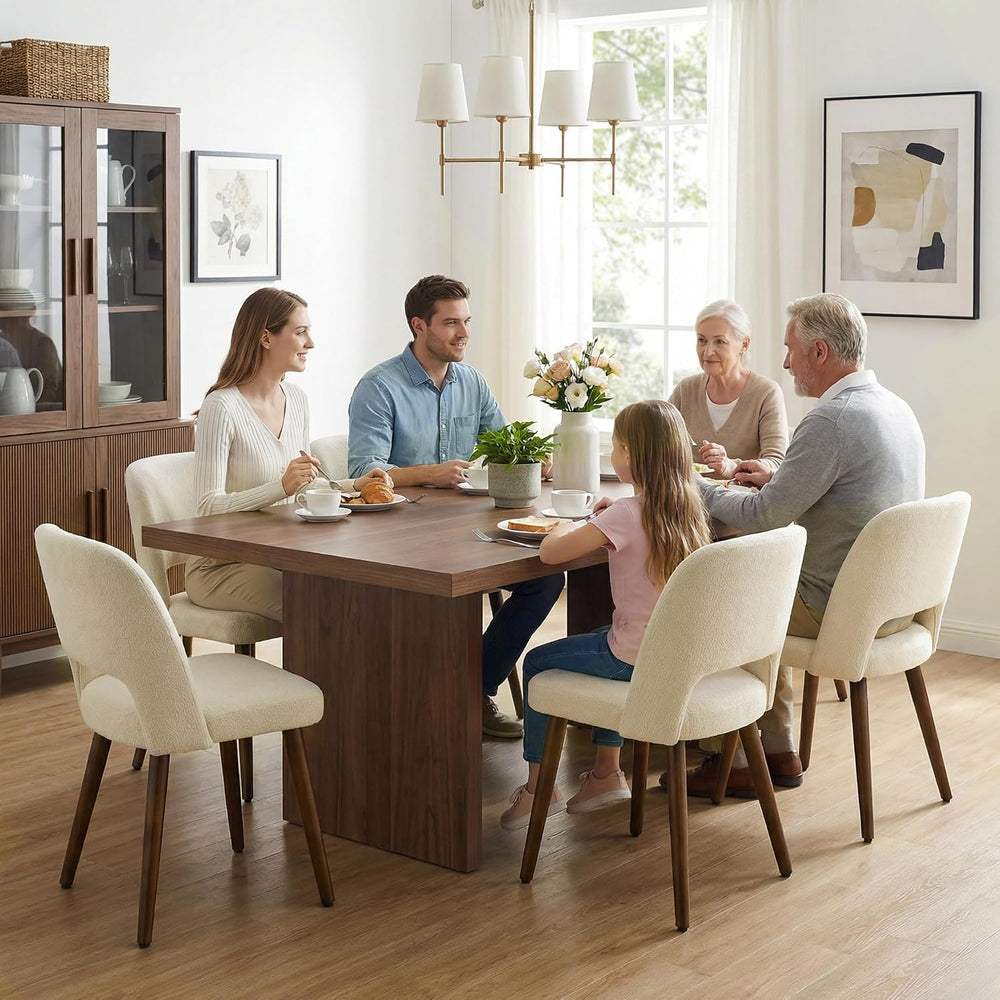 Usaint Wooden Dining Chairs Set of 6, Fabric Dining Room Chairs, Beige