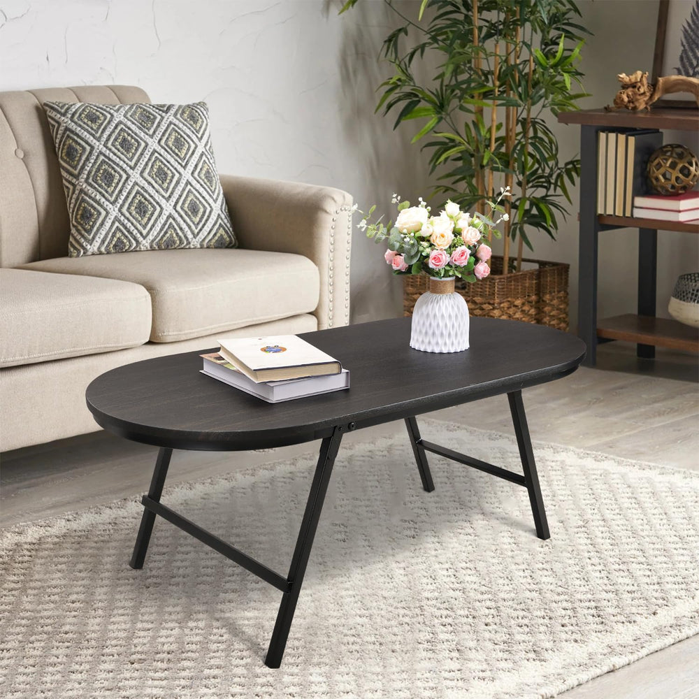 Small Oval Coffee Table Wood and Metal Folding Low Coffee Tables with Safety ...