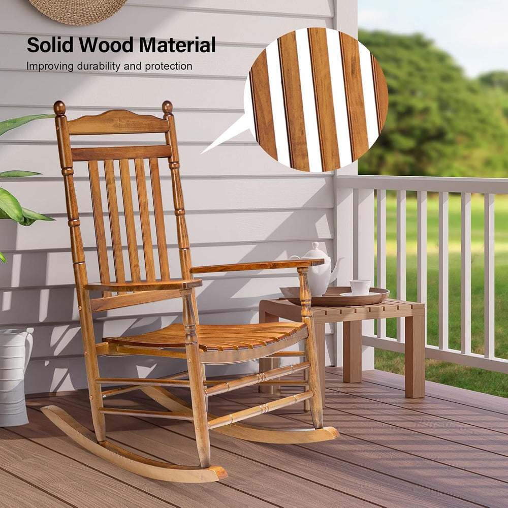 VINGLI Wooden Rocking Chair Outdoor, Patio Rockers with High Back, Support 45...