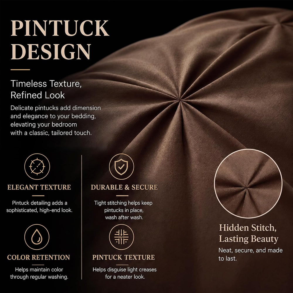 CozyLux Queen Comforter Set Brown, 7 Pieces Pintuck Bed in a Bag