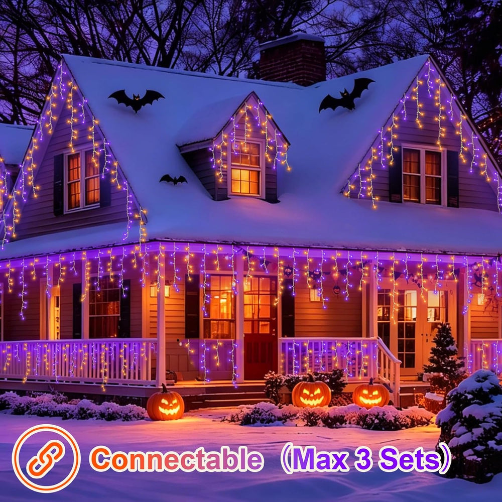 YEGUO 33ft 400 LED Orange and Purple Icicle Halloween Lights, 80 Drops Icicle...