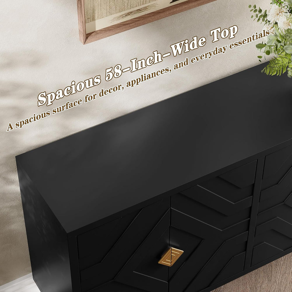 HLR 58'' Modern Sideboard Buffet Storage Cabinet with 4 Doors, Black