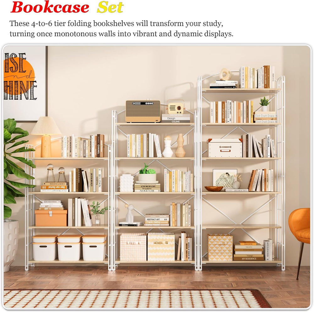 UDD Folding Bookshelf No Assembly, 54.1" H x 23.7" W, 5 Shelf Folda...