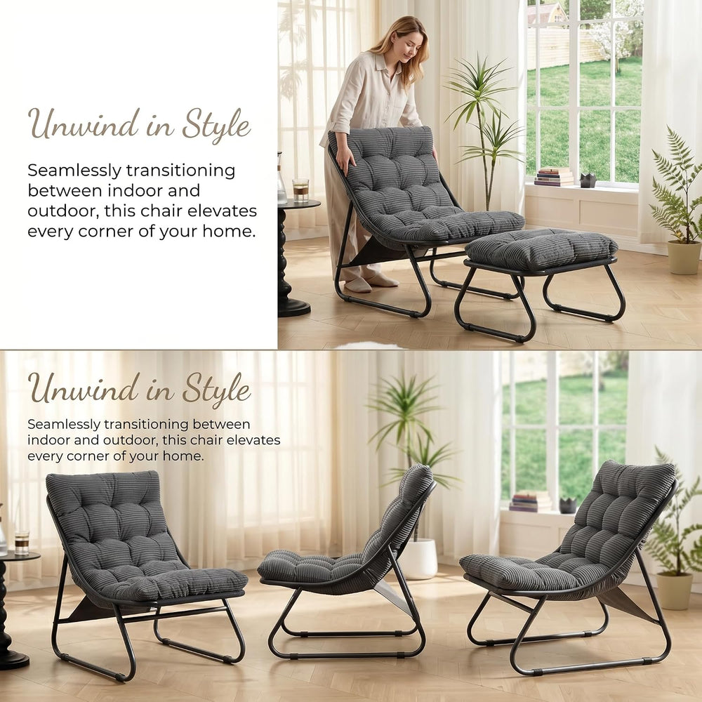 Rocking Chair with Ottoman, Modern Metal Frame Outdoor Rocker, Comfy Patio Lo...