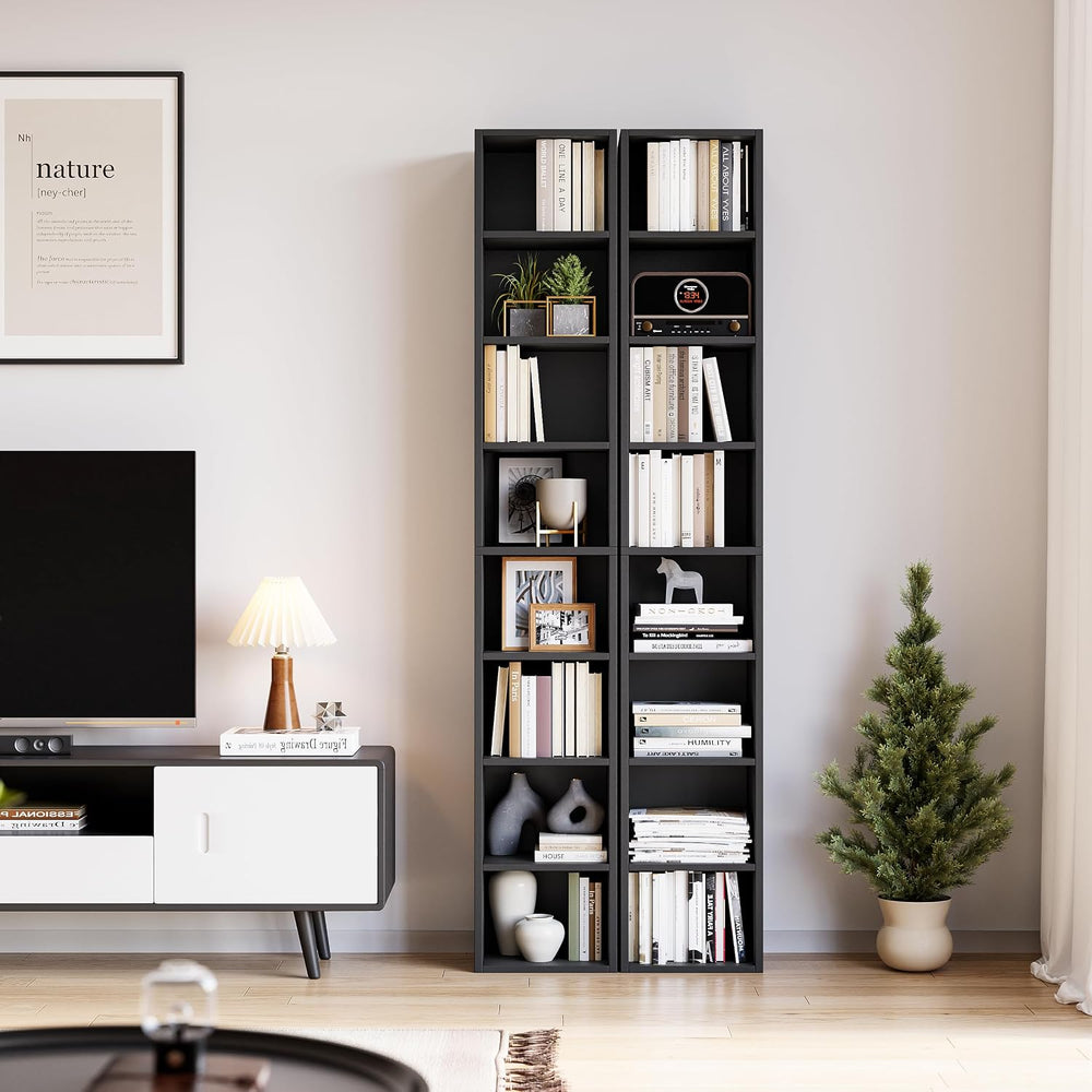 Bamjoy 71 Inches Tall Narrow Bookcase, 8-Tier Slim CD DVD Media Tower Rack, C...