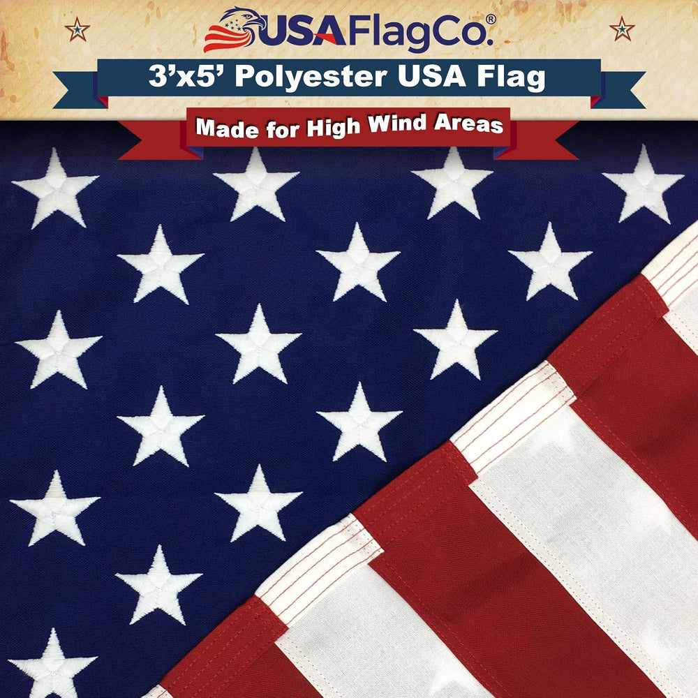 USA Flag Co. 3x5 Polyester US Flag - Embroidered Stars and Sewn Stripes Withs...