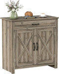 HOMCOM Farmhouse Sideboard Buffet Cabinet Barn Door Gray